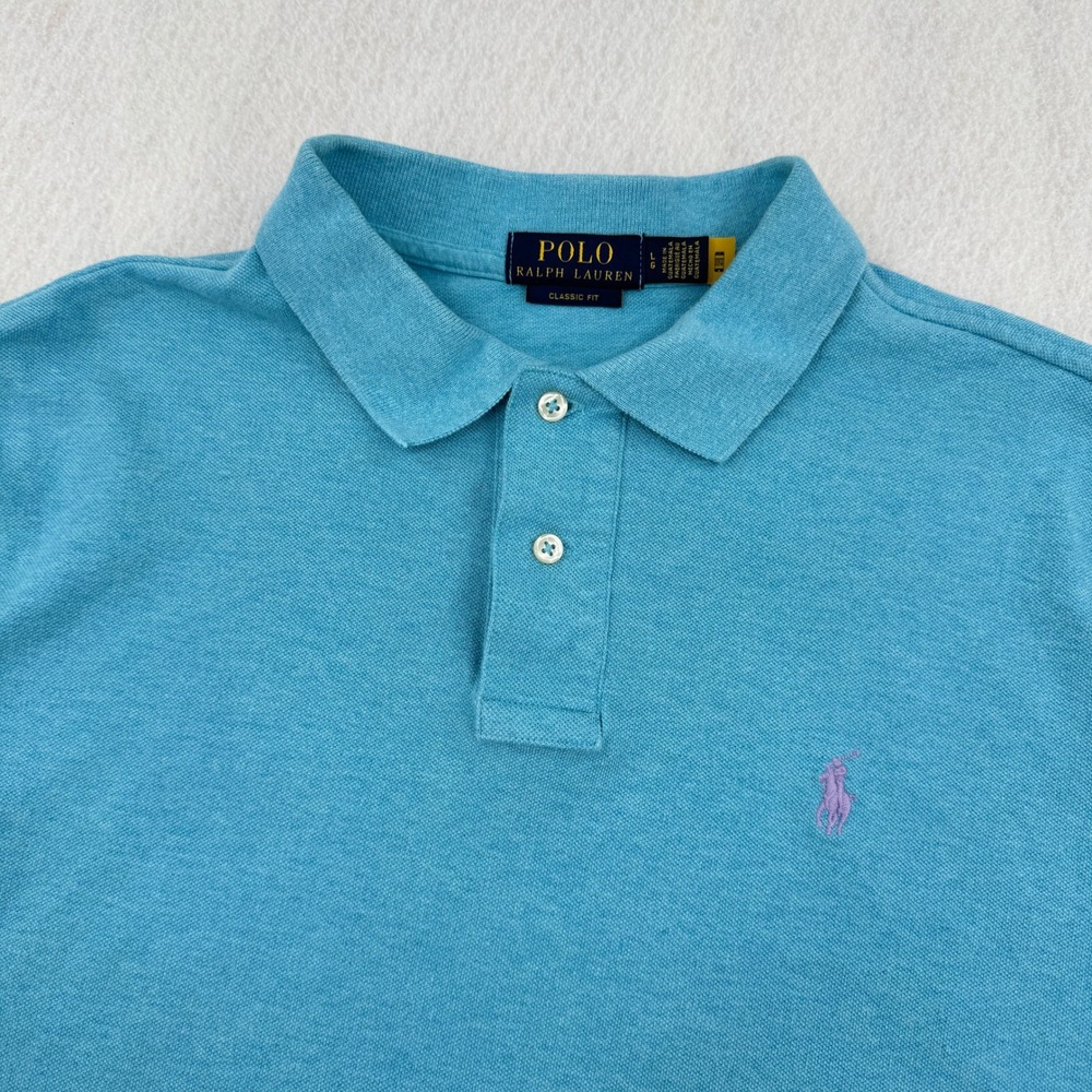 Polo Ralph Lauren Mens L Classic Fit Short Sleeve Pique Cotton Polo Teal Blue